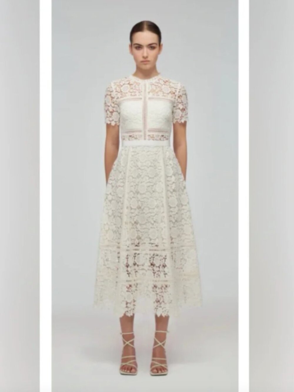 (NWT) Self Portrait Ivory Floral Guipure Midi Dress | US 6 - Picture 2 of 11